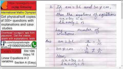 18 IMO Int maths Olympiad Video Std 10 Linear Equations with 2 variables freeVideo2 by Vishal Mantri