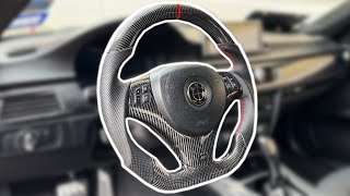 BMW Flat-Bottom Carbon Fiber Steering Wheel Install! | E90 E92 328i 335i M3