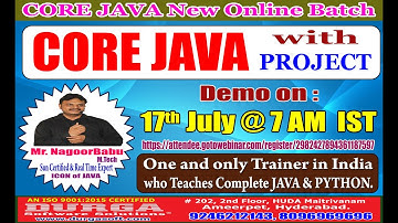CORE JAVA (with PROJECT) Online Training in DURGASOFT