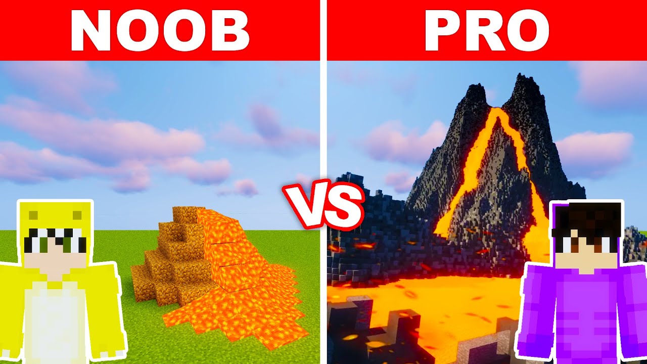 NOOB vs PRO: MASSIVE VOLCANO BUILD CHALLENGE - Minecraft