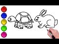 HOW TO DRAW CUTE RABBIT & TORTOISE OR TURTLE IN EASY STEPS FOR KIDS,CHILDREN & BEGINNERS