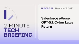 Salesforce eVerse, GPT-5.1, Cyber Laws Return | Ep. 17
In today’s 2-Minute Tech Briefing, Salesforce debuts “eVerse,” a simulation environment designed to sharpen enterprise AI agents and reduce “jagged intelligence.” OpenAI rolls out GPT-5.1 with faster reasoning and new personalization modes. And in Washington, the Senate moves to reinstate key cybersecurity laws that lapsed during the shutdown, restoring liability protections for threat-sharing.
Read more on Computerworld, CIO and CSO Online:
Salesforce unveils simulation environment for training AI agents
https://www.cio.com/article/4089684/salesforce-unveils-simulation-environment-for-training-ai-agents.html
OpenAI rolls out GPT-5.1 to refine ChatGPT with adaptive reasoning and personalization
https://www.computerworld.com/article/4089160/openai-rolls-out-gpt-5-1-to-refine-chatgpt-with-adaptive-reasoning-and-personalization.html
Senate moves to restore lapsed cybersecurity laws after shutdown
https://www.csoonline.com/article/4088018/senate-moves-to-restore-lapsed-cybersecurity-laws-after-shutdown.html
Featuring host Arnold Davick:
https://www.linkedin.com/in/arnolddavick/
Catch up on past episodes:
https://www.computerworld.com/videos/2-minute-tech-briefing
Follow TECH(talk) for the latest tech news and discussion!
Keith Shaw
https://www.linkedin.com/in/shawkeith/
SUBSCRIBE: https://www.youtube.com/@CWTECHtalk
TIKTOK: https://www.tiktok.com/@todayintechpodcast Salesforce eVerse, GPT-5.1, Cyber Laws Return | Ep. 17