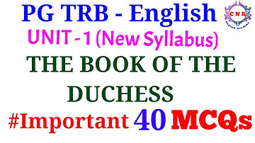 PG TRB | ENGLISH | New Syllabus | UNIT - 1| The Book of the Duchess | Important 40 MCQs | Part 1