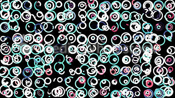 Abstract moving narrow lines forming many circles swaying on black background, seamless loop