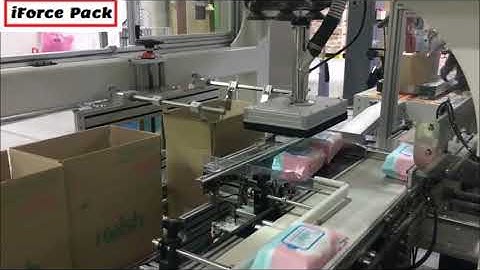 Baby paper tissue bag robot hands sorting picking cartoning machine encasing line packing video