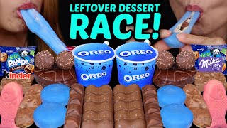 ASMR LEFTOVER DESSERT RACE! BIRTHDAY CAKE BLUE MOCHI ICE CREAM, OREO ICE CREAM CUP, KINDER, MILKA 먹방