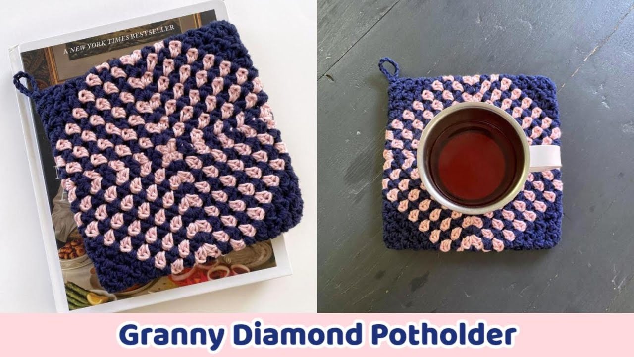 Two-Striped Granny Square Crochet Potholder Pattern (PGCAL2023)