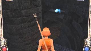 Darkened Skye - Level 5 shortcut (speedrun tricks)
There are a few tricks I want to highlight for this latter half of the Ogmire Dungeons since the first half is fairly straightforward mostly using Rune Mine jumps to save some time.
First, once you come out of the main dungeon part, theres a puzzle involving pressing buttons to make pedestals rise out of the water, but you really only need to press the final one to activate the set to the end. This means that you can either use two Rune Mines to reach it, or use this trick that allows you to get an extra high jump off of the Rune jump.
Essentially, it seems that if you hold jump while pressing into a wall that has a slope or flat plane above it, the blast from the Rune Mine will be applied to an extra jump off of the slope or plane, resulting in more height that shoots Skye toward the button.
This lets you skip a lot and also avoid wasting Rune Mines and health potions not that it really matters much since you lose all of these after the level.
Second is another Rune Mine trick with the circular stairwell past the pedestal puzzle. Here, you can use one to blast you toward the set of inaccessible stairs above, and then jump down toward the Sky Pirates cage. Fairly simple, but it may be a little faster.
The last isnt really so much a speedrun trick as it is another funny oversight. Youre supposed to use the rope on the wall here to get you and the Sky Pirate down, but with a properly timed and angled jump on the balcony, you can cut around the edge and land on the side of the area below. All this does is let you skip cycling through your inventory and one cutscene, so it likely doesnt save any time, but its a cool exploit of the map. Darkened Skye - Level 5 shortcut (speedrun tricks)