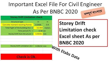 Storey Drift Limitation check  in excel Sheet by Using Etabs analysis Data for Building design