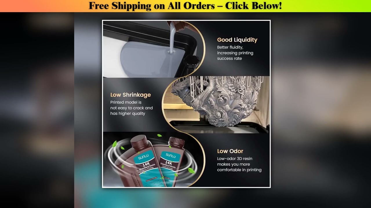 SUNLU 405nm 3D UV Resin Standard/14K Standard/ Standard Plus Resin Low Odor High Precision for LCD