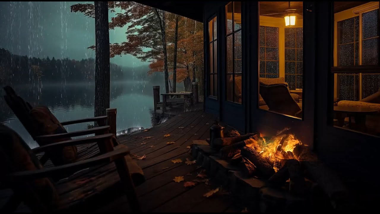 Rain Falling Sounds helps to Deep Sleep | Sit in Cozy Porch with Heavy ...