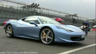 I have filmed a lovely ferrari 458 italia finished in light blue
paintjob over cream interior. stunning colours combinations. actually,
this is the only 45...