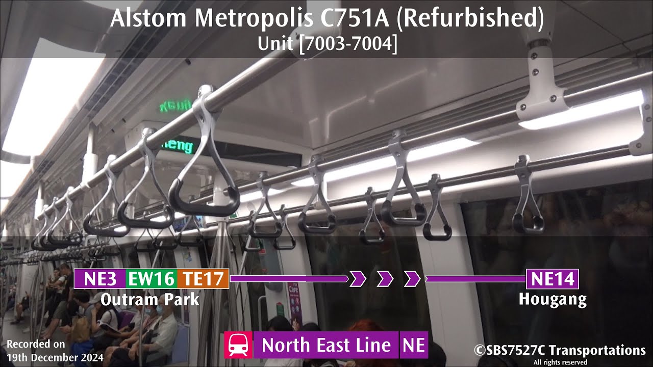 SBS Transit Alstom C751A (Refurbished) [7003-7004] train ride from Outram Park to Hougang