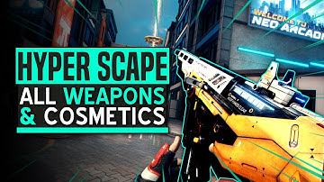 Hyper Scape ALL Weapons & Cosmetics Overview, Battle Pass, Weapon Animations