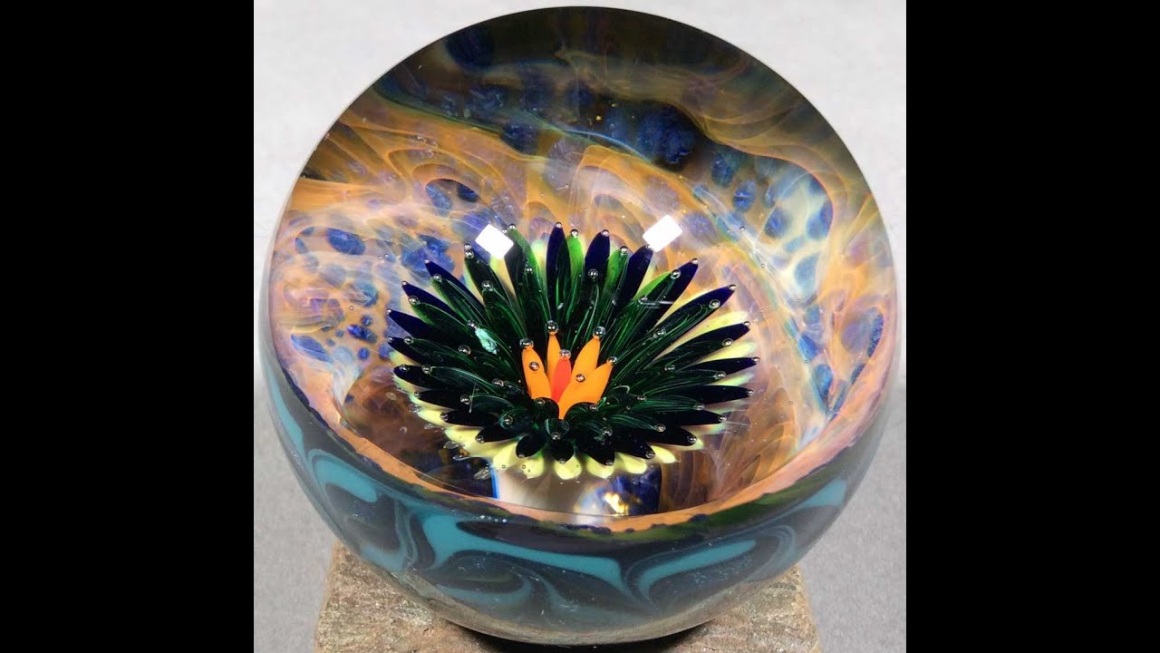 Vortex Marble Handmade by Bill Grout at Aspen Hot Glass 2.18" Malachite Burst 111821b