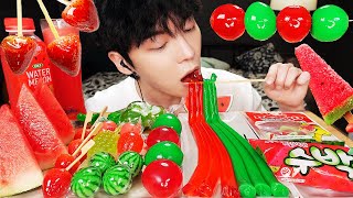 ASMR MUKBANG | Watermelon Desserts (Jelly, Strawberry Watermelon Tanghulu, Noodles Jelly, Ice cream)