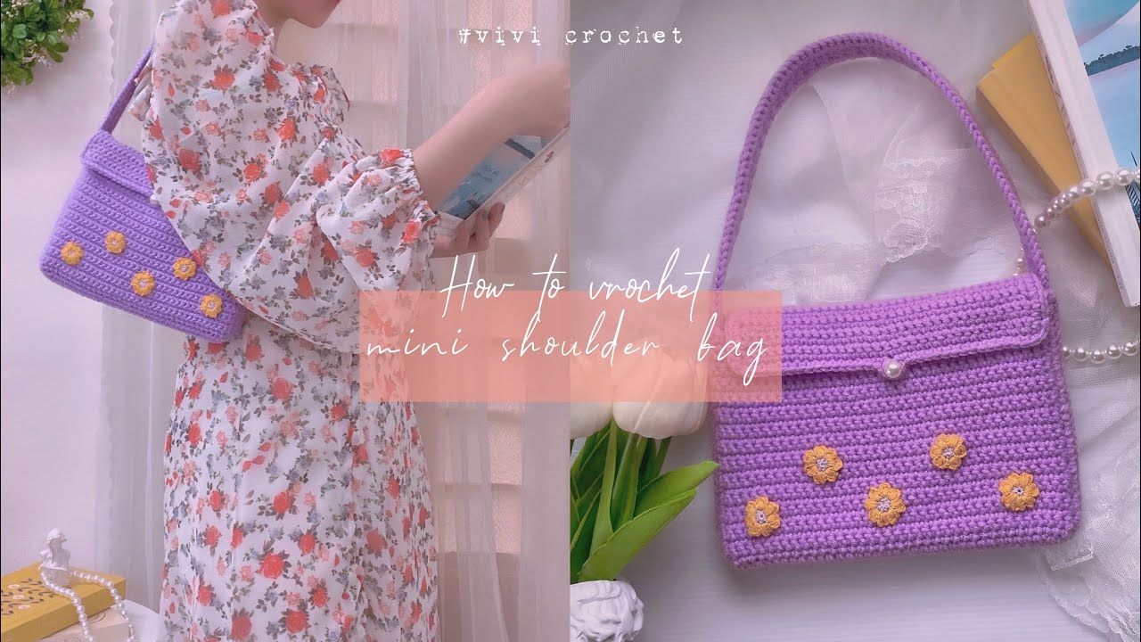 Crochet Velvet Bag for Women Purple Crossbody Bag Cute 