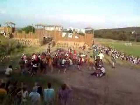 A recreation of a battle between barbarians and the Legio Prima Italica in Bulgaria's town of Svishtov. The town hosted a four day festival of Ancient Rome (26-29 June 2008), The Eagle on the Danube, with activities taking place on and around the ruins of the ancient Roman fortress of Novae, built in the 1st century AD.