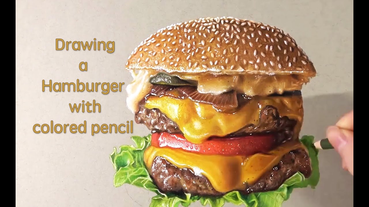 【 Draw with colored pencils 02】Drawing a Hyper Realistic Hamburger  with colored pencil