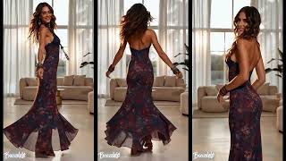 ✨ Motion & Elegance: Backless Lace Halter Printed Maxi Dress screenshot 2