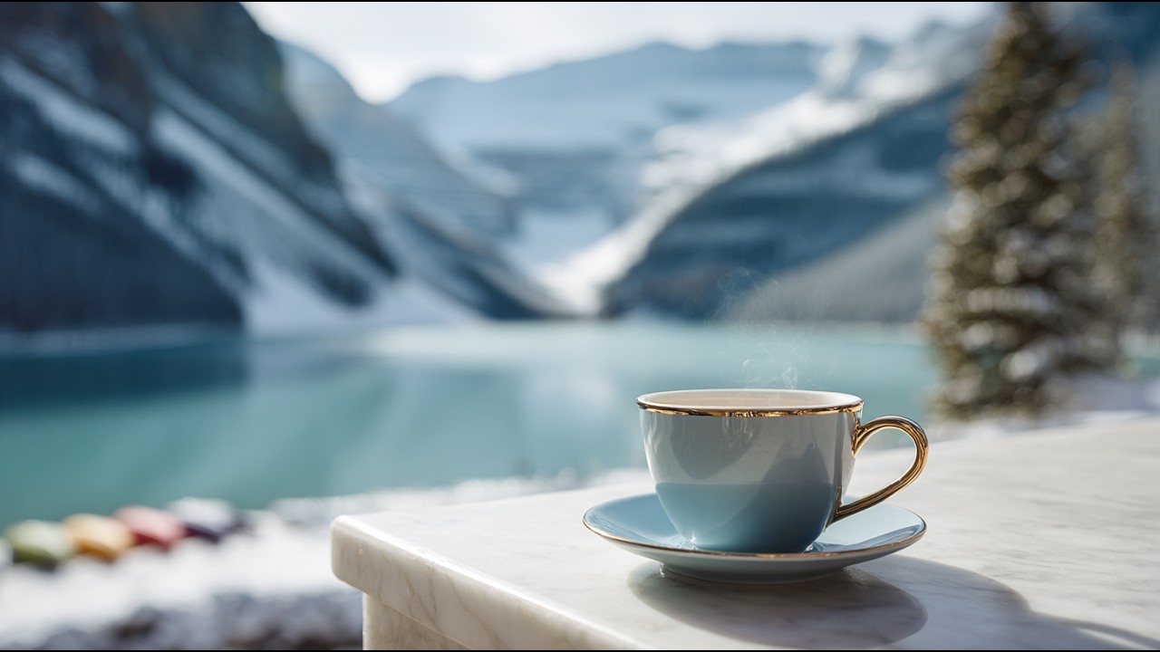🛶 A Quiet Winter Morning at Lake Louise | Coffee & Keys #relaxingmusic #pianojazz
