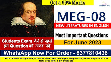 MEG-08 Important Questions For Exam |Dance of the Forests_The Ice-Candy Man_ Literature and Politics