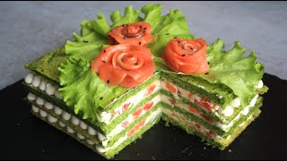 ШПИНАТНЫЙ торт с красной рыбой / СОЛЕНЫЙ ТОРТ, понравится всем без исключения!