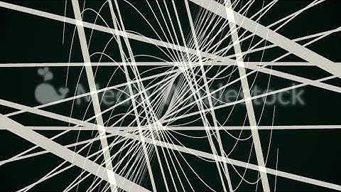 Abstract narrow white lines crossing and forming rhomb tunnel on black background. Animation
