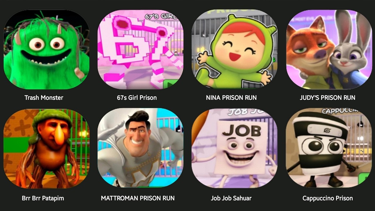 NINA'S PRISON RUN,CHIMPANZINI COCOZINI,PENGUNIS PRISON RUN,TRALALERO OBBY,CATNAP PRISON RUN...