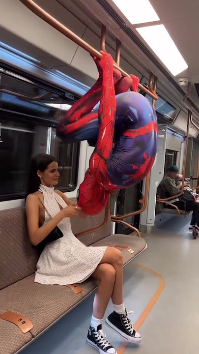 Spider-Man kiss random girl on subway 👀 #shorts #spiderman #kiss