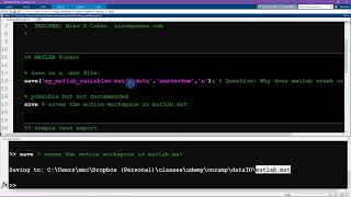 (Matlab) Course 6: 30   Exporting data in MATLAB, text, and Excel formats