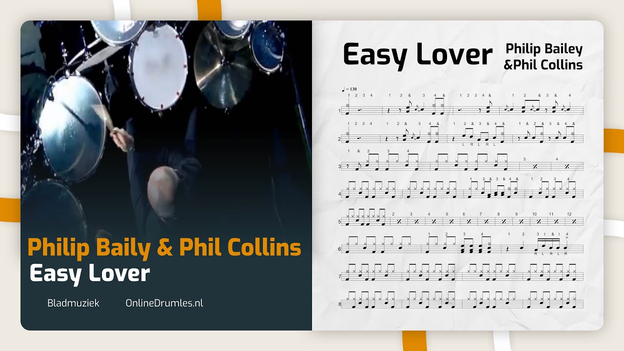Drum Bladmuziek uitleg en meespelen met EASY LOVER – PHILIP BAILEY & PHIL COLLINS – Online Drumles