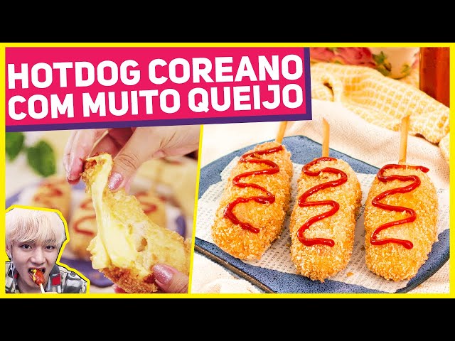 Cachorro quente de queijo popular na Coréia. Comida de rua coreana, Cachorro quente de queijo popular na Coréia. Comida de rua coreana #Comida  #Cozinhar #HotDog #CheeseHotDog #StreetFood