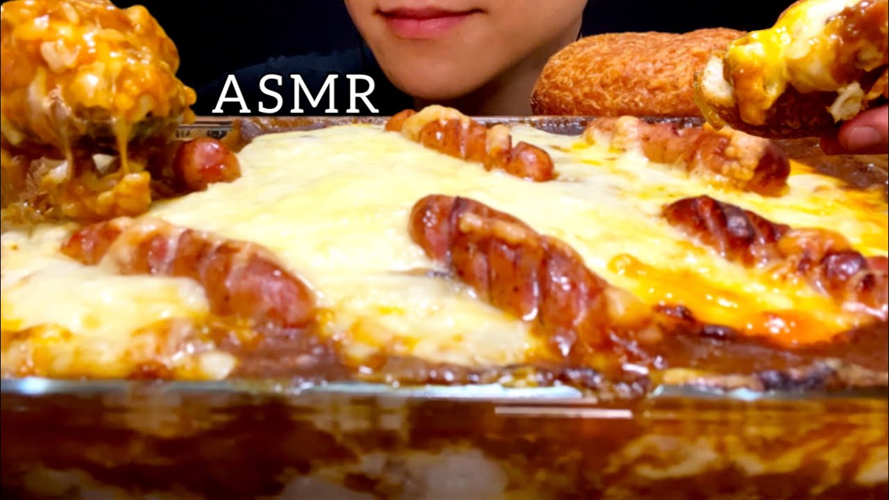 【咀嚼音】チーズたっぷりのソーセージカレードリアとチーズインカレーパンを食べる！/ASMR/EatingSounds/Mukbang/먹방
