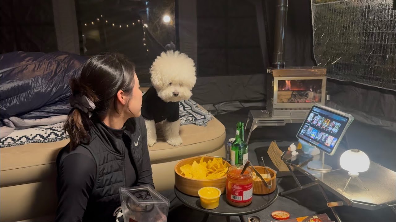 가평 우중캠핑 강아지랑 에어텐트 안에서 즐기는 가을캠핑