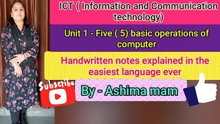 Celebrity 5 Basic operations of computer,,, Handwritten notes in easy language....ICT Wealth