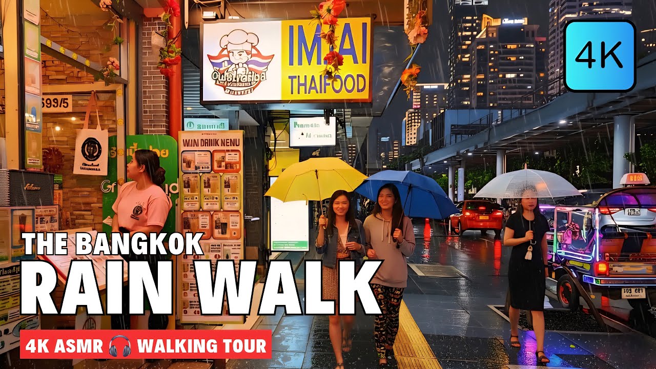 [4K] Rainy Vibes in the Heart of Bangkok 🇹🇭 ASMR 🎧 Rainy Walking Tour