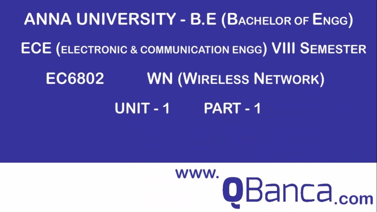 QBanca | Anna University-2013 R | ECE DEPT(8TH SEM) | EC6802-Wireless Networks |  Unit 1 | Part-1