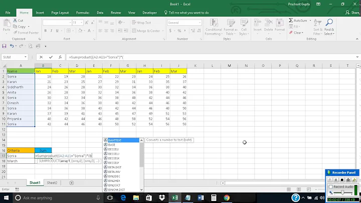 Sum based on row & column criteria in Excel