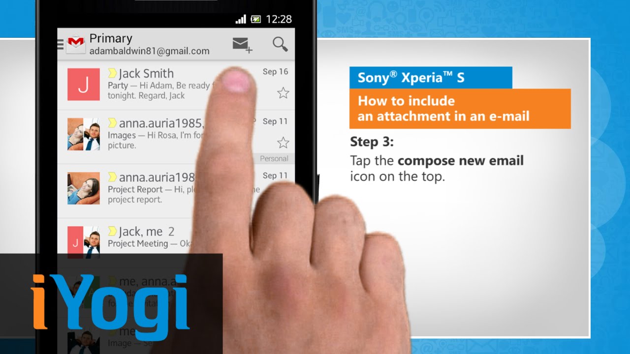 How to include an attachment in an e-mail in Sony® Xperia™ S