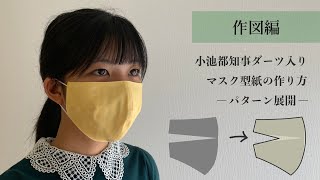 【作図編】ダーツ入り小池百合子都知事マスクのパターン展開　型紙の作り方　free pattern download