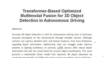 Transformer Based Optimized Multimodal Fusion for 3D Object Detection in Autonomous Driving