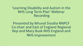 Learning Disability and Autism in the NHS Long Term Plan1