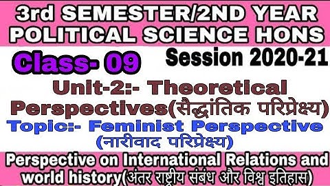 3rd Sem. Pol.Sci.(Hons), Class-09. Unit-2 Theoretical Perspectives. Feminism Perspective.
