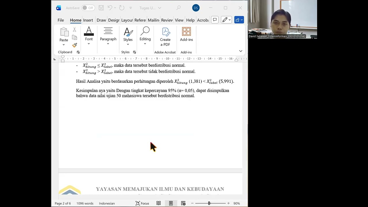 TUGAS UAS - DAVID SETIAWAN - STATISTIKA DAN PROBABILITAS
