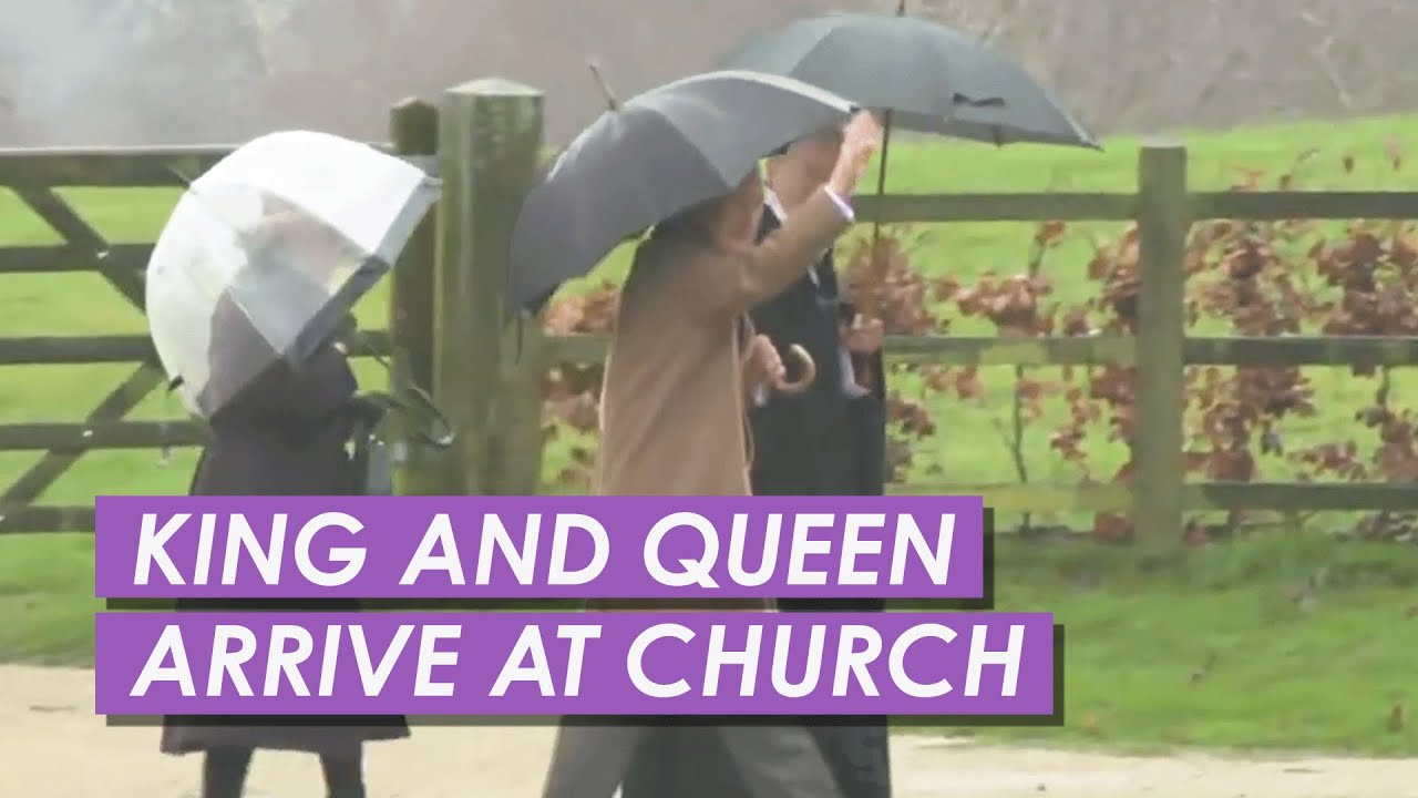 King And Queen Brave The Rain as They Arrive For Church - YouTube