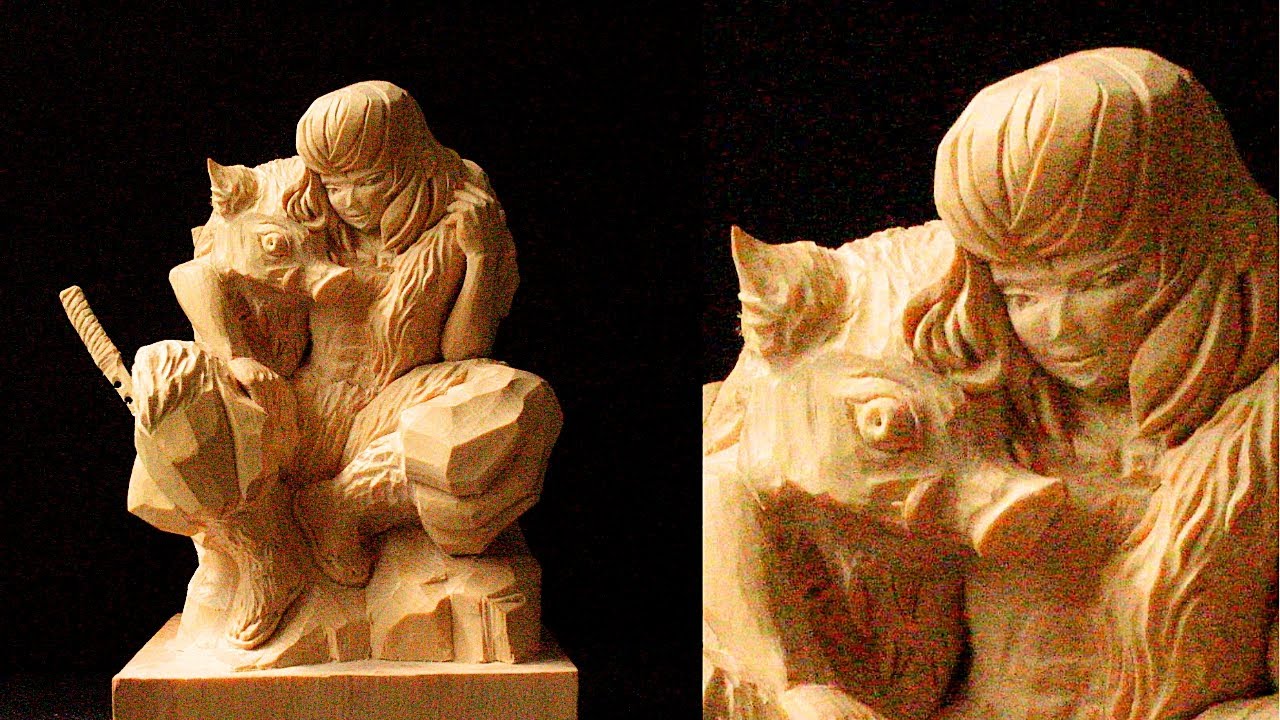 鬼滅の刃 木彫り 木彫りの伊之助 Wood carving] I carved Inosuke Hashibira, the blade of the devil