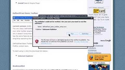 Installing DefineItFast Basic Toolbar for IE