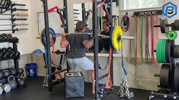 Cambered Bar Box Squat w  bands + chains
