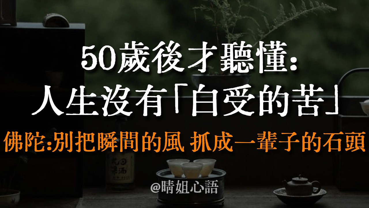 50歲後才聽懂：人生沒有白受的苦。佛陀：別把瞬間的風，抓成一輩子的石頭。學會「虛舟智慧」，讓心如空船，過往皆是路過的風。 #人生感悟 #佛學智慧 #心靈成長 #放下執念 #50歲後的優雅 #晴姐